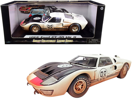 Shelby Collectibles 1966 Ford GT-40 MK II #98 White with Black Hood After Race (Dirty Version) 1/18 Diecast Model Car by Shelby Collectibles