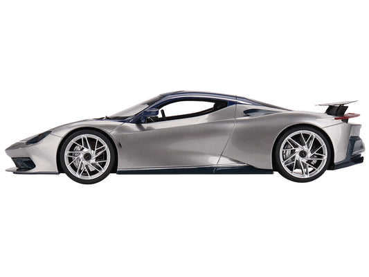 Top Speed 2019 Automobili Pininfarina Battista Argento Liquido Silver Metallic with Blu del Re Blue Top "US Launch Edition" 1/18 Model Car by Top Speed