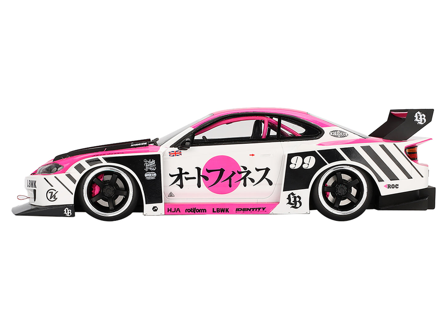 Top Speed Nissan "LB-Super Silhouette" S15 SILVIA RHD (Right Hand Drive) #99 "Auto Finesse - SEMA 2023" White and Pink 1/18 Model Car by Top Speed