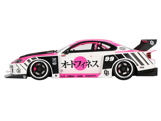 Top Speed Nissan "LB-Super Silhouette" S15 SILVIA RHD (Right Hand Drive) #99 "Auto Finesse - SEMA 2023" White and Pink 1/18 Model Car by Top Speed