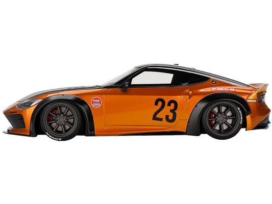 Top Speed Nissan Z RHD (Right Hand Drive) #23 "LB-NATION WORKS" Orange Metallic with Matt Black Hood and Black Top 1/18 Model Car by Top Speed