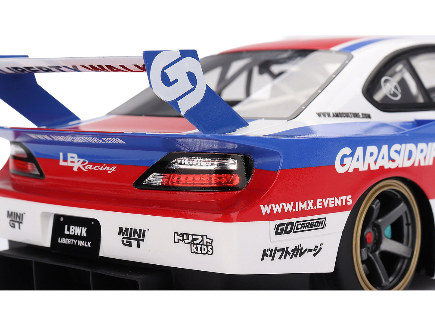Nissan "LB-Super Silhouette" S15 SILVIA RHD (Right Hand Drive) #12 "GARASIDRIFT" White with Red and Blue Graphics 1/18 Model Car by Top Speed