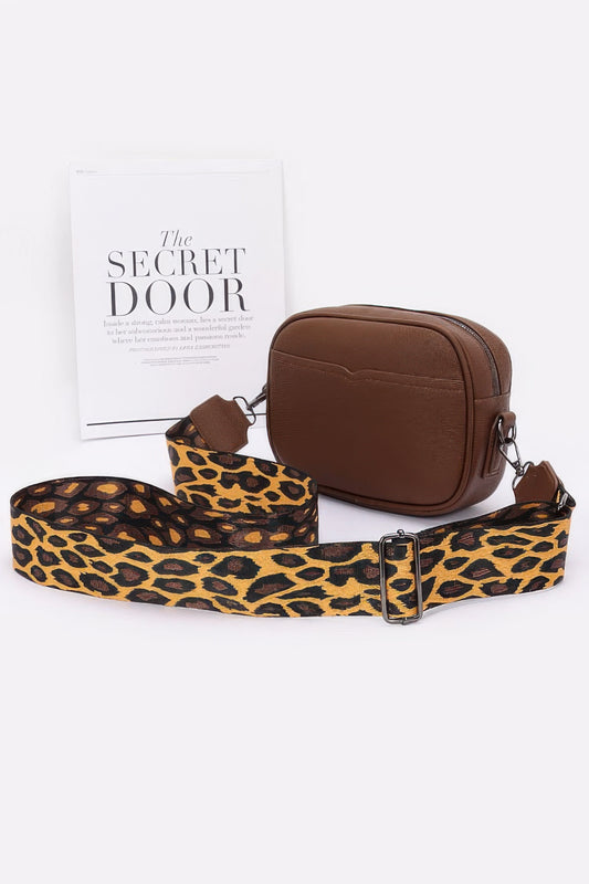 Faux Leather Camera Bag W/leopard Strap