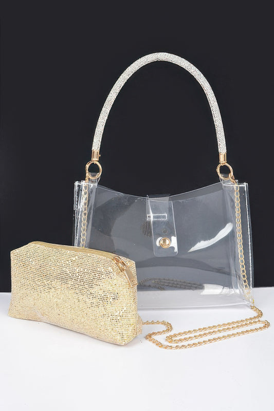 Clear Small Hobo Bag W/rhinestone Handle