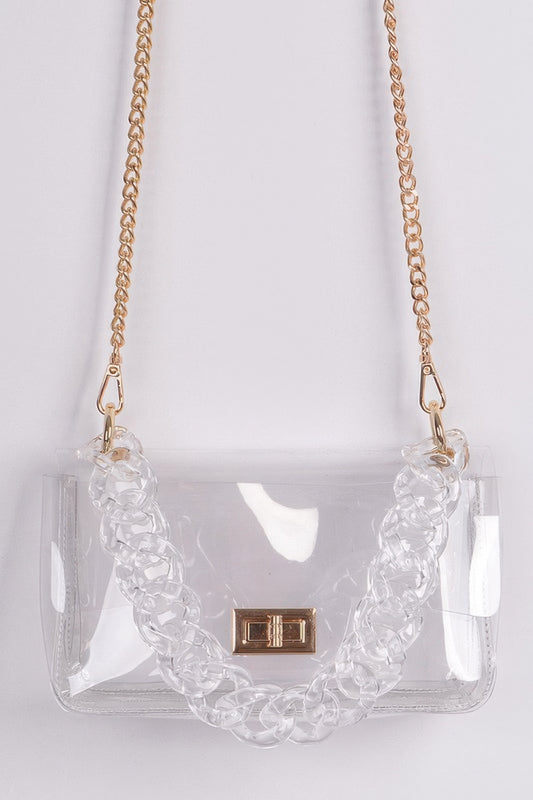 Cross Chain Body Visibly Clear Clutch
