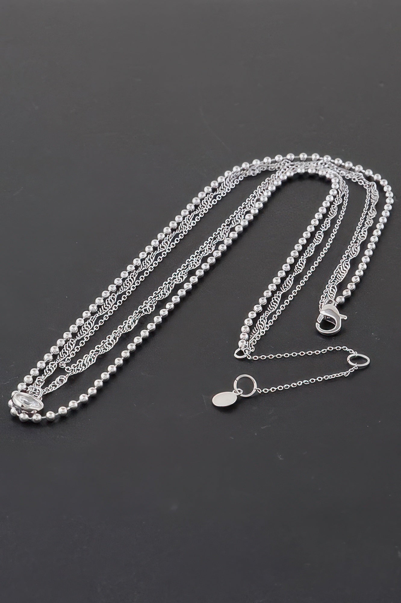 Triple Crystal Chain N Bead Necklace