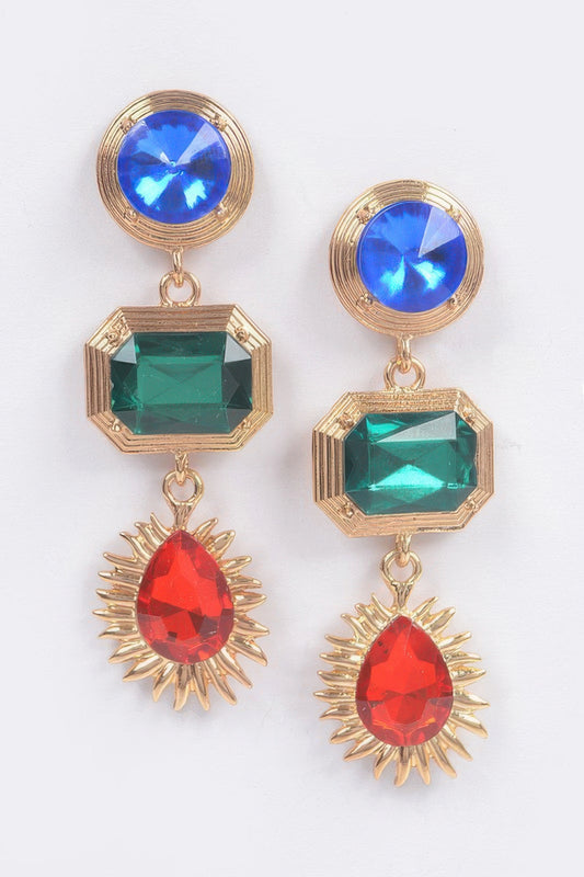 Circle Rectangle Tear Dangle Gem Earrings