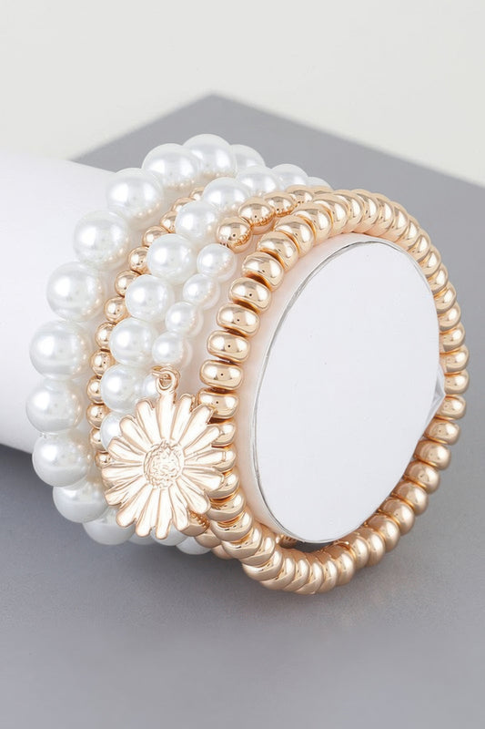 Pearl Beaded Sunflower Bracelet