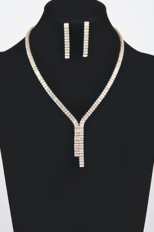 Rhinestone Earring And Necklace Set