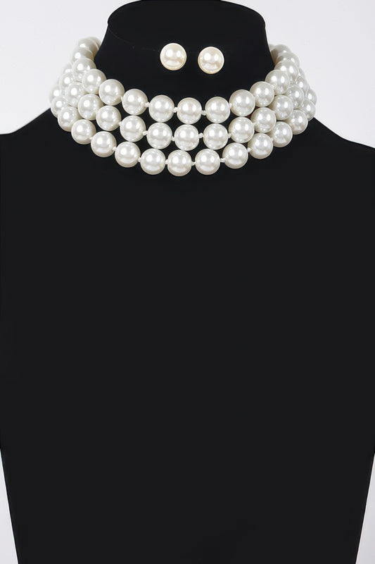 Faux Pearl Necklace W/earring