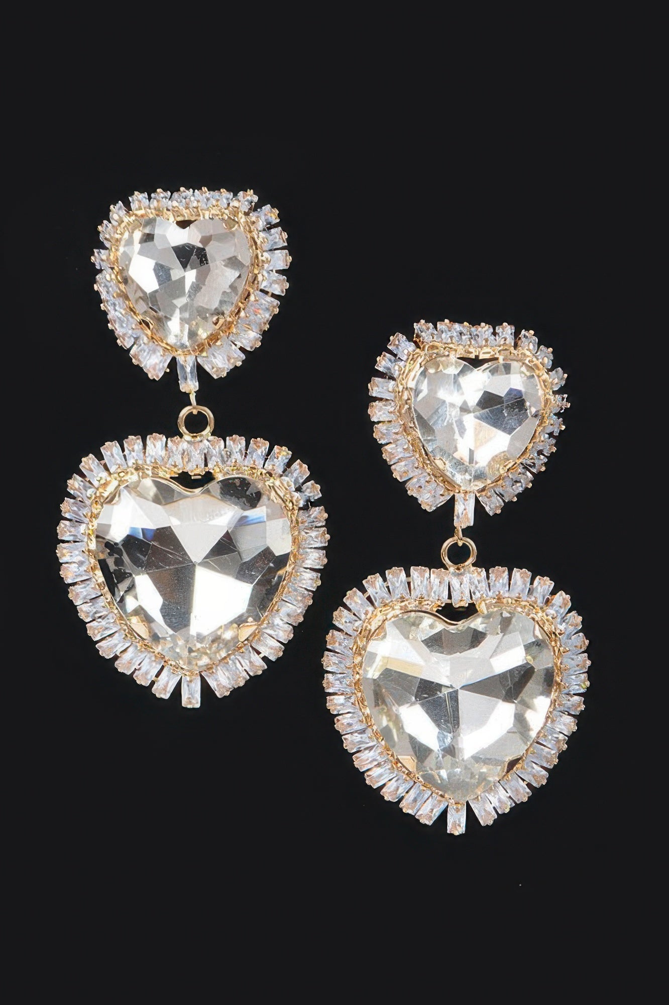 Cubic And Glass Double Heart Earring