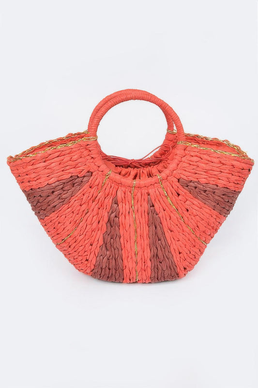 Two Tone Straw Tote Bag
