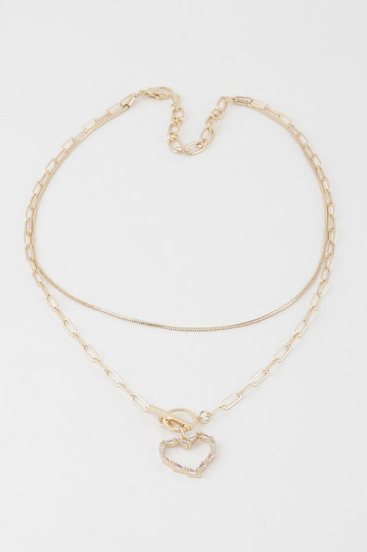 Double Heart Toggle Chain Necklace