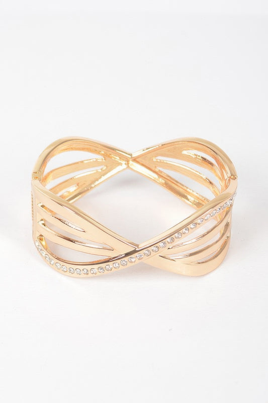 Rhinestone Metal Spring Hinge Cuff