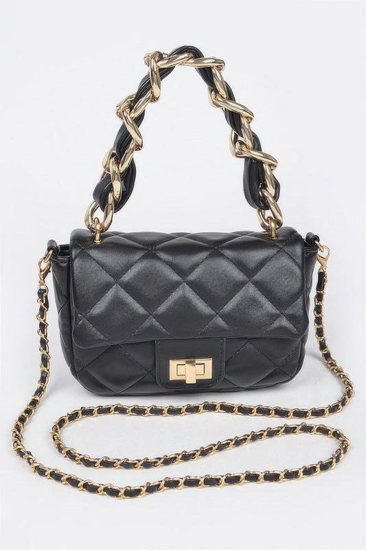 Quilted Faux Leather Chain Flap Bag