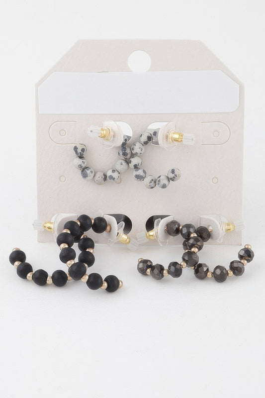 Crystal Bead Hoop Earrings Set