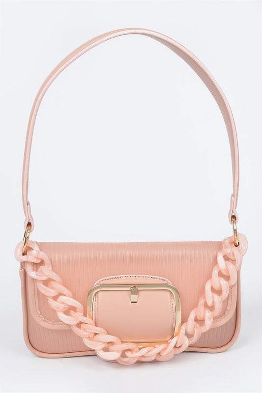 Translucent Metal Buckle Crossbody Bag W/chain