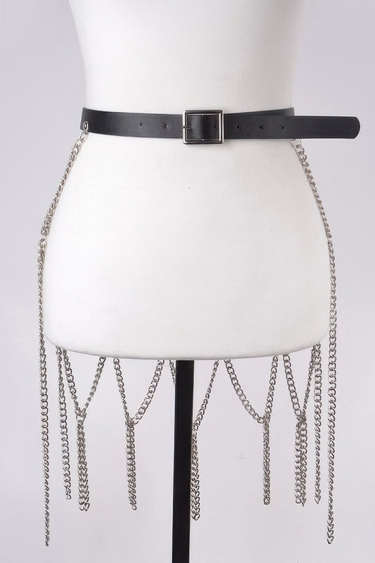 Leather Belt With Chain Skirt