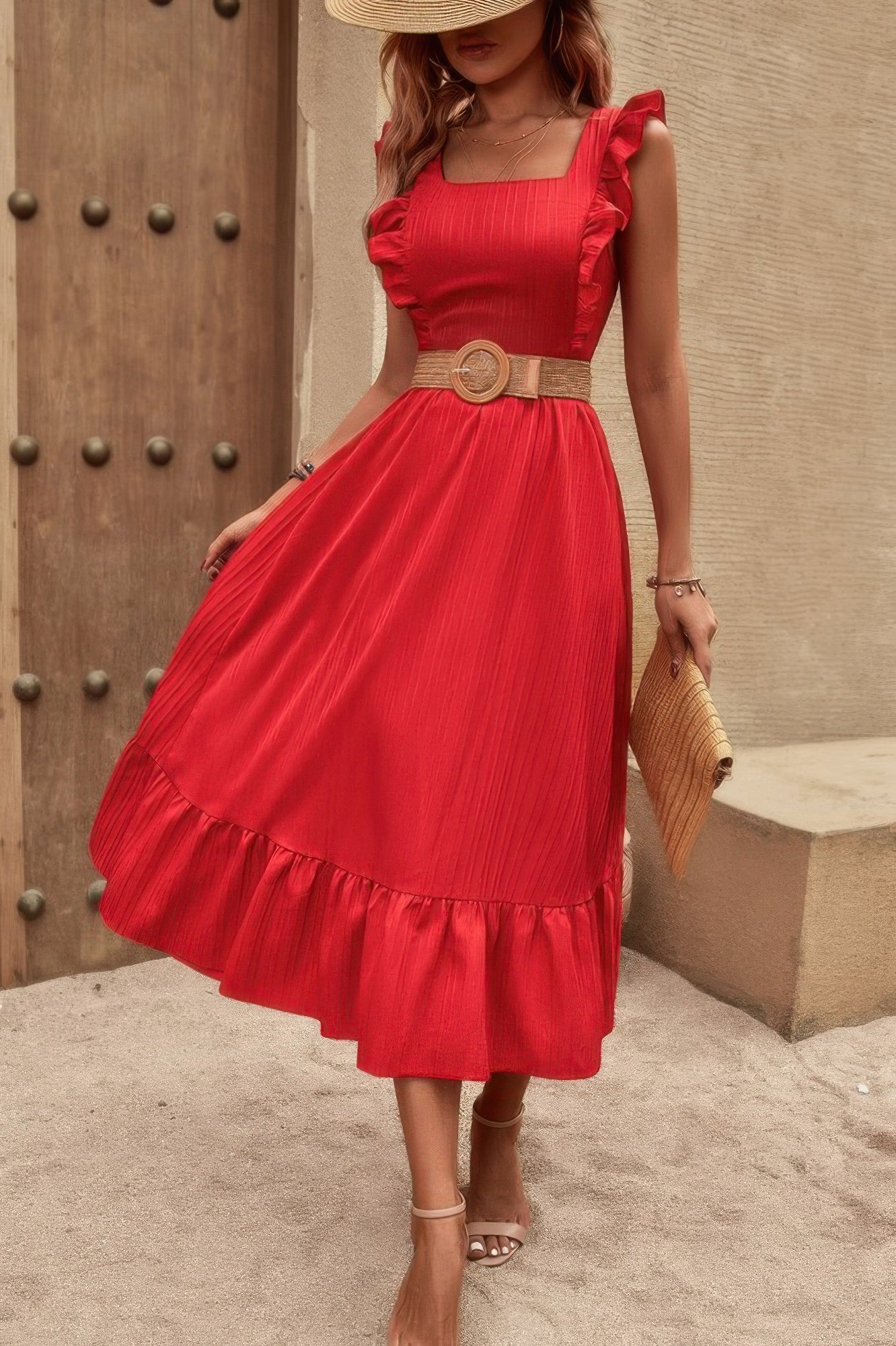 Sleeveless Ruffle Cross Open Back Knot Fit Dress