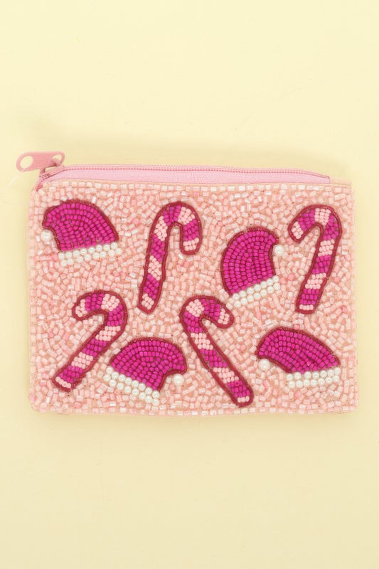 Candy Cane Santa Hat Seed Bead Coin Bag
