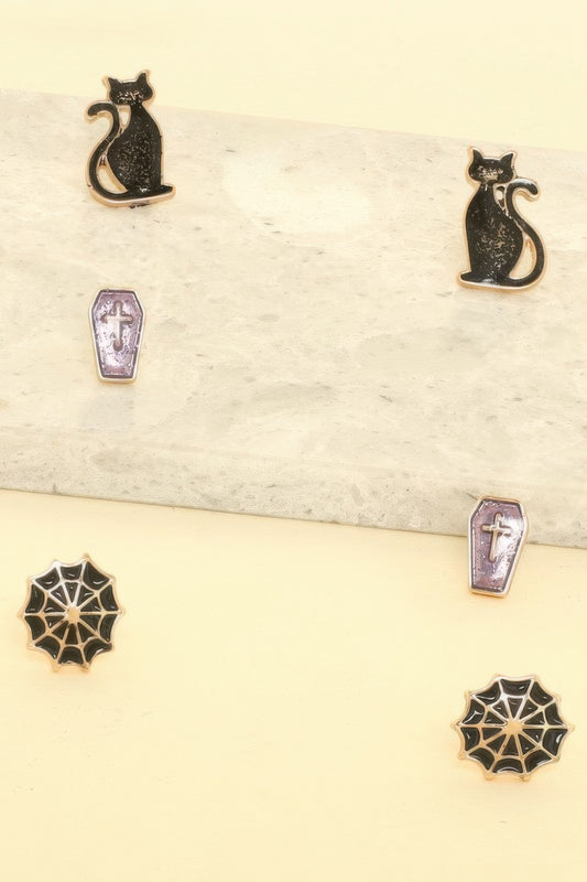 3-pack Halloween Themed Enamel Post Earrings