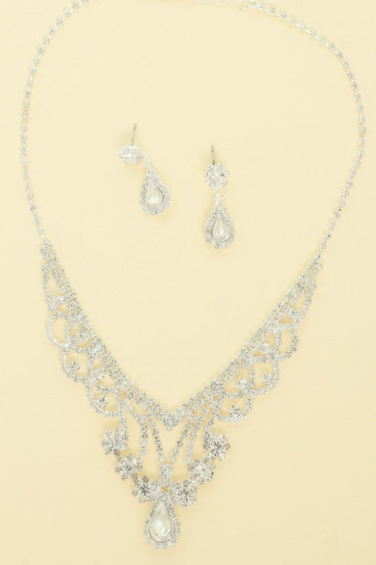 Crystal Rhinestone Pave Teardrop Necklace Set