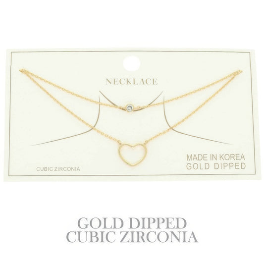 Cz Gold Plated Heart Cut Pendant Necklace