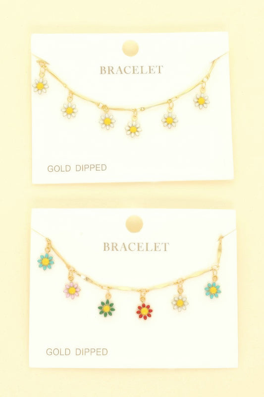 Gold Plated Floral Charm Bracelet