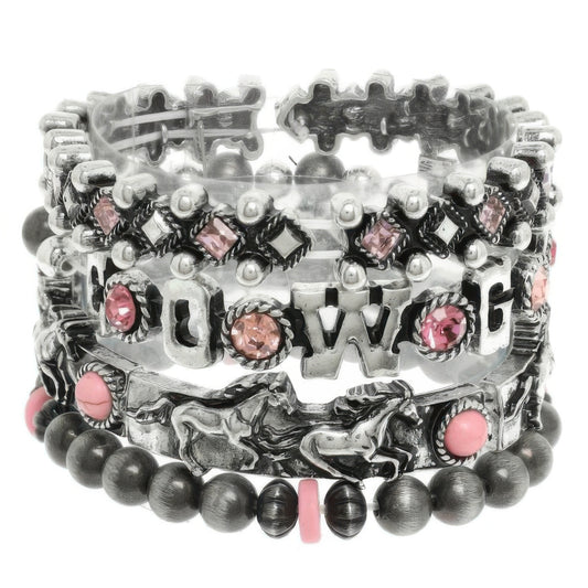 4pc Western Jeweled Beaded Cowgirl Bracelet Set