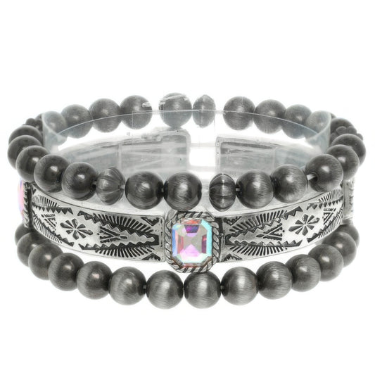3pc Western Crystal Beaded Bracelet Set