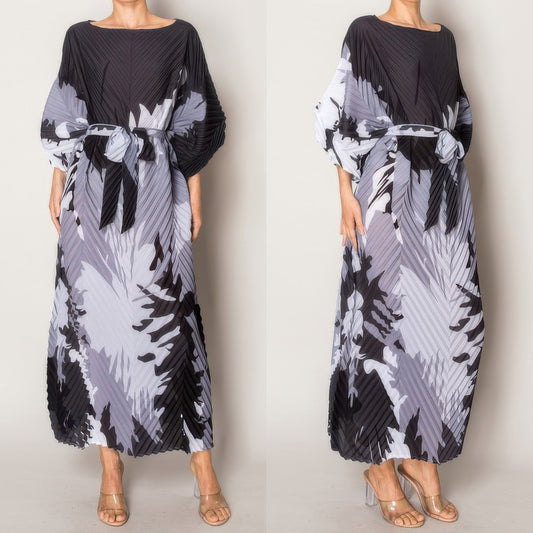 Abstract Monochrome V-shaped Striped Dress