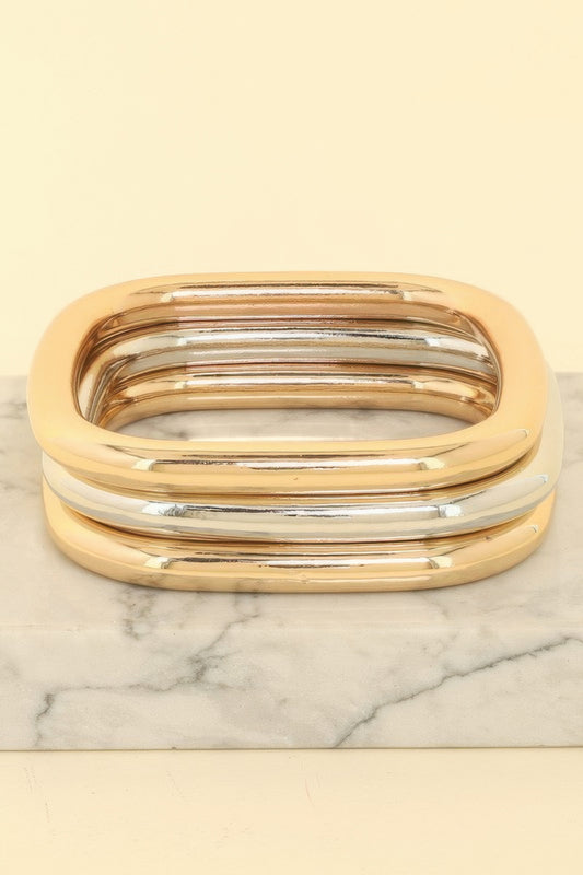 3pc Multi Stack Square Bangle Bracelet Set