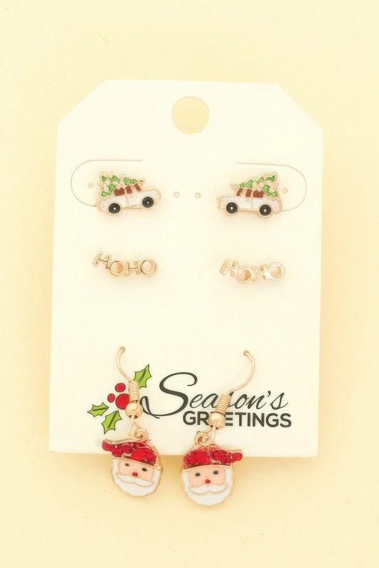 3pr Christmas Santa Hoho Earring Set