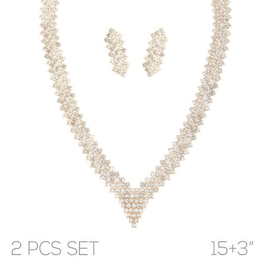 Crystal Rhinestone V-shape Necklace Set