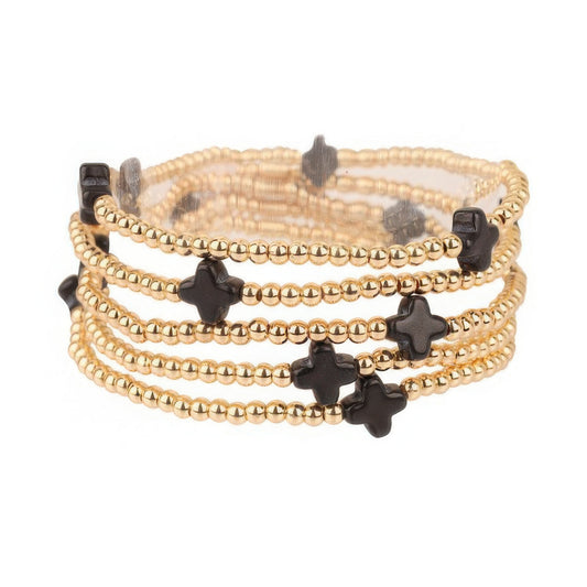 3pc Multi-layered Cross Charm Bracelet Set