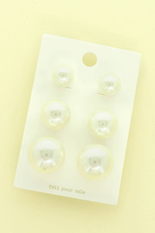 3-pair Pearl Stud Earring Set