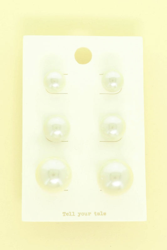 3-pair Pearl Stud Earring Set