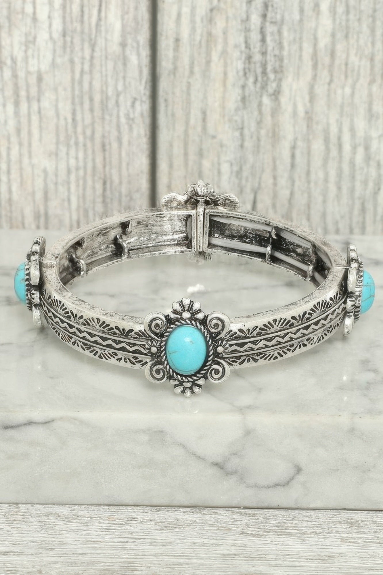 Floral Turquoise Embellished Stretch Bracelet