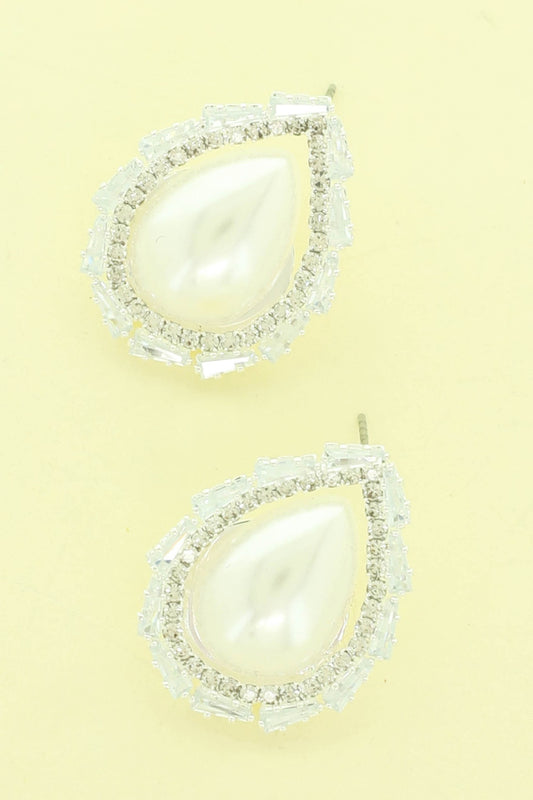 Cz Bezeled Drop-shaped Pearl Earrings