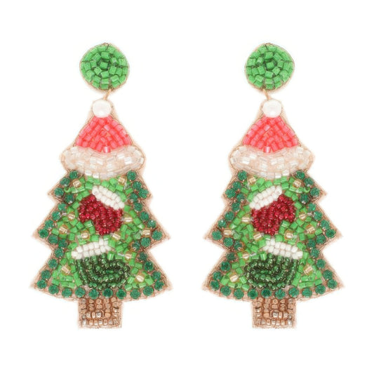 Christmas Tree Seed Beaded Post Earrings