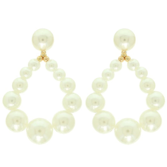 Classic Bridal Teardrop Pearl Hoop Earrings