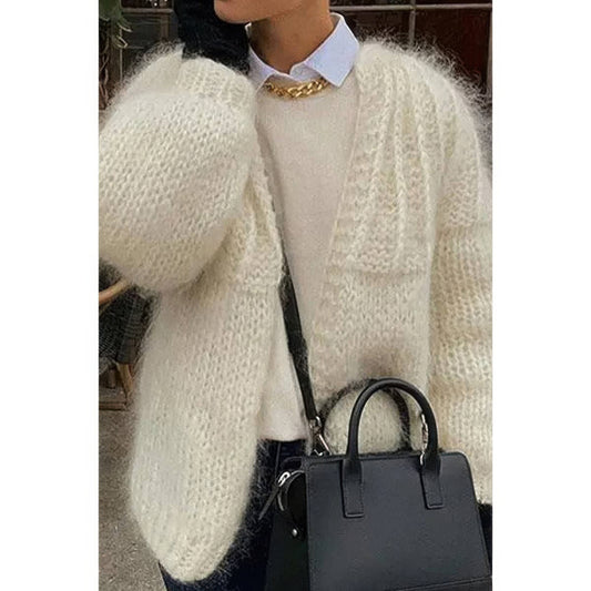 Long Sleeves Knit Thickened Solid Cardigan