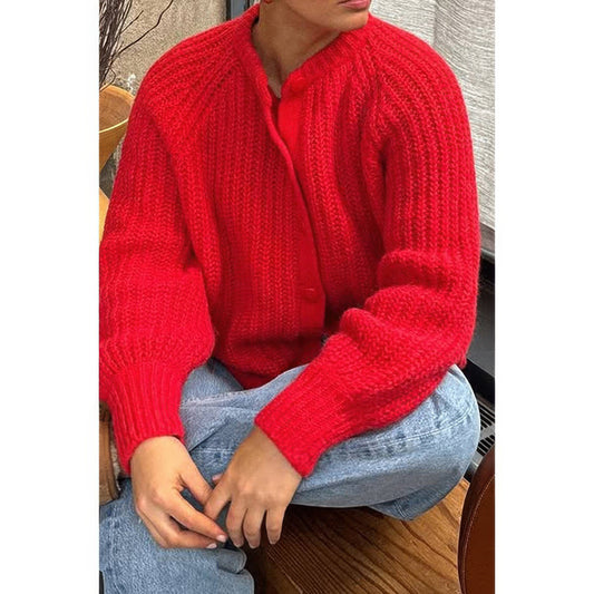 Solid Soft Knit Button Loose Cardigan