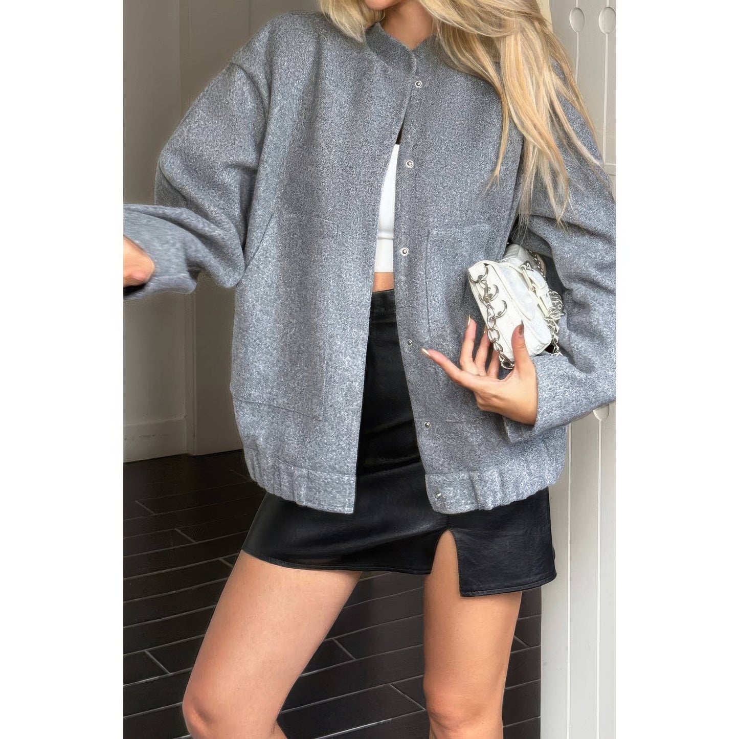 Solid Pockets Brushed Bomber Jacket