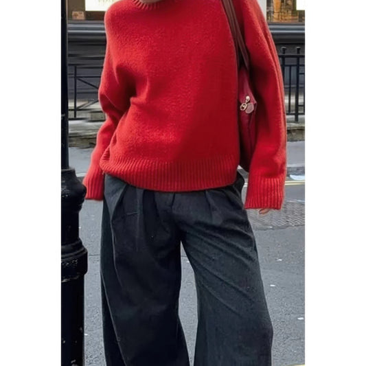 Solid Knit O Neck Long Sleeves Pullover Sweater
