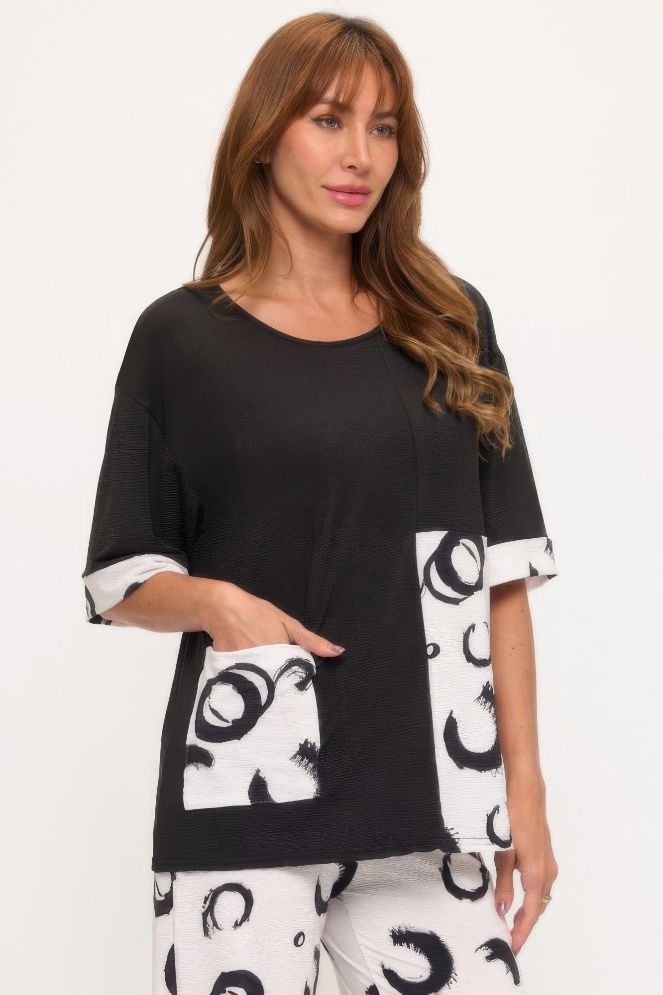 Vp Inbinding Round Neck Pocket Contrast Top