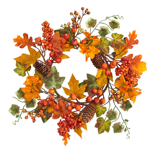 6.5" Autumn Hydrangea and Pinecones Wreath (Set of 2)