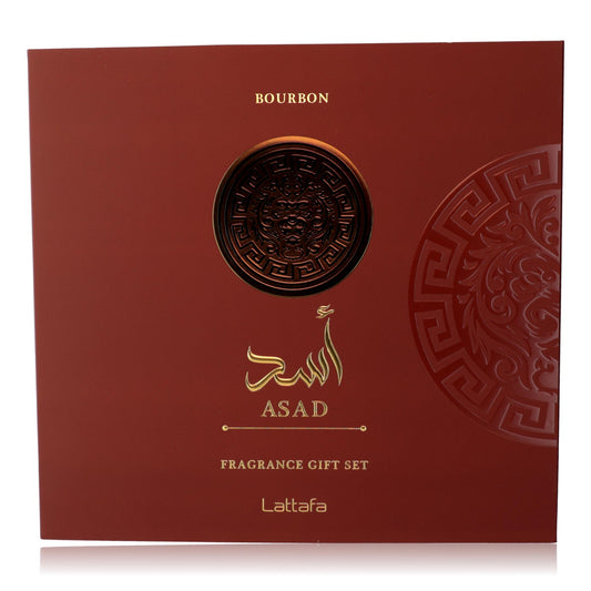 Asad Bourbon by Lattafa, 3 Piece Gift Set for Men