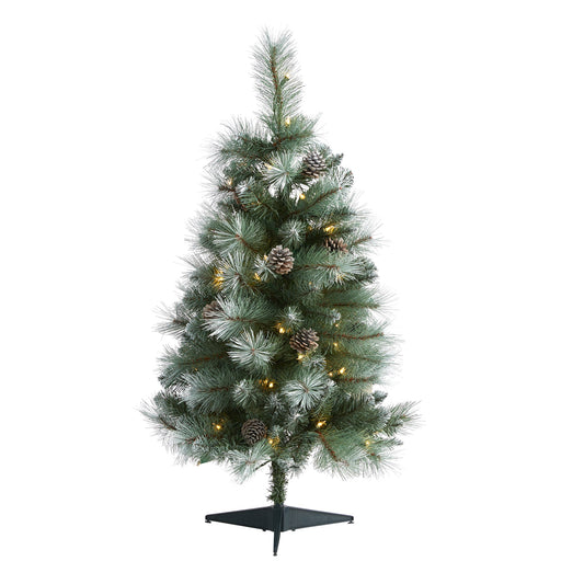 3' Brit Columbia Pine Xmas Tree w/50 Lights,Cones, 112 Tips