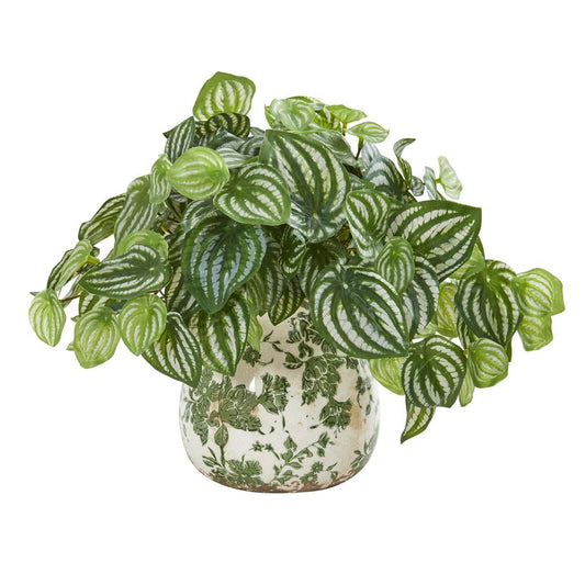 12"Watermelon Peperomia Artificial Plant in Vase(Real Touch)